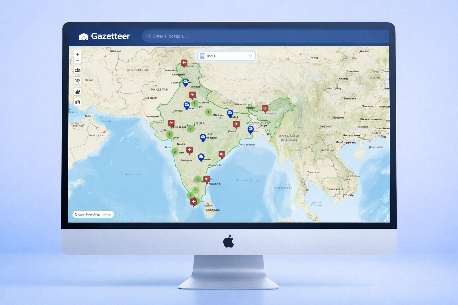 Gazetteer interactive map and data interface
